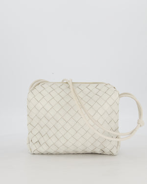 Bottega Veneta White Medium Loop Intrecciato Camera Bag in Lambskin Leather with Gold Hardware