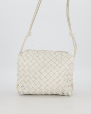 Bottega Veneta White Medium Loop Intrecciato Camera Bag in Lambskin Leather with Gold Hardware