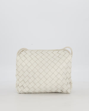 Bottega Veneta White Medium Loop Intrecciato Camera Bag in Lambskin Leather with Gold Hardware