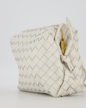 Bottega Veneta White Medium Loop Intrecciato Camera Bag in Lambskin Leather with Gold Hardware