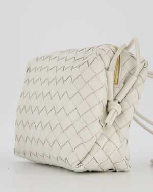 Bottega Veneta White Medium Loop Intrecciato Camera Bag in Lambskin Leather with Gold Hardware