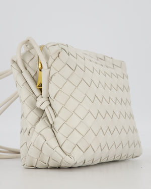 Bottega Veneta White Medium Loop Intrecciato Camera Bag in Lambskin Leather with Gold Hardware