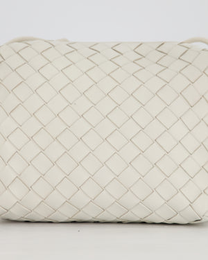 Bottega Veneta White Medium Loop Intrecciato Camera Bag in Lambskin Leather with Gold Hardware
