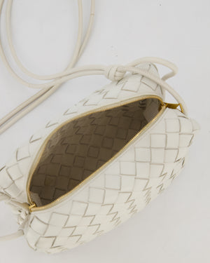 Bottega Veneta White Medium Loop Intrecciato Camera Bag in Lambskin Leather with Gold Hardware