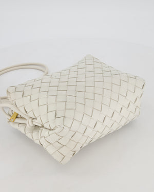 Bottega Veneta White Medium Loop Intrecciato Camera Bag in Lambskin Leather with Gold Hardware