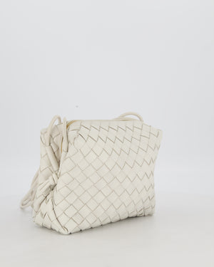 Bottega Veneta White Medium Loop Intrecciato Camera Bag in Lambskin Leather with Gold Hardware