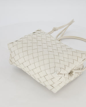 Bottega Veneta White Medium Loop Intrecciato Camera Bag in Lambskin Leather with Gold Hardware