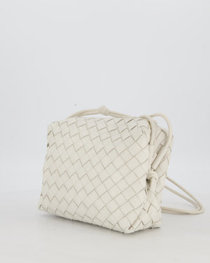Bottega Veneta White Medium Loop Intrecciato Camera Bag in Lambskin Leather with Gold Hardware
