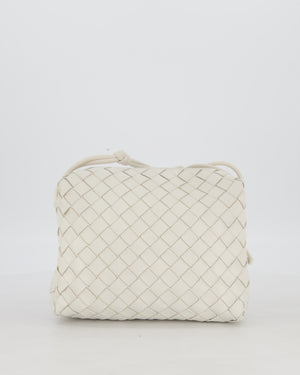 Bottega Veneta White Medium Loop Intrecciato Camera Bag in Lambskin Leather with Gold Hardware