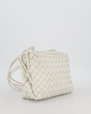 Bottega Veneta White Medium Loop Intrecciato Camera Bag in Lambskin Leather with Gold Hardware
