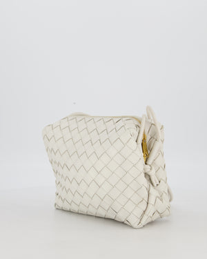 Bottega Veneta White Medium Loop Intrecciato Camera Bag in Lambskin Leather with Gold Hardware
