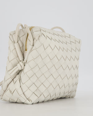 Bottega Veneta White Medium Loop Intrecciato Camera Bag in Lambskin Leather with Gold Hardware