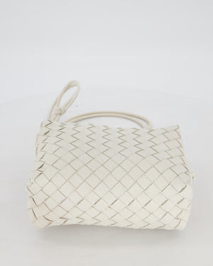 Bottega Veneta White Medium Loop Intrecciato Camera Bag in Lambskin Leather with Gold Hardware
