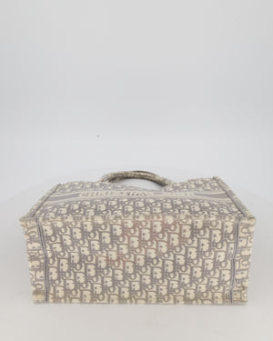 Christian Dior Grey and Ecru Medium Book Tote in Oblique Embroidery