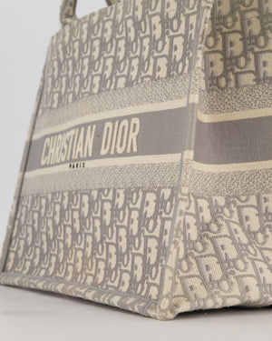 Christian Dior Grey and Ecru Medium Book Tote in Oblique Embroidery