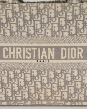 Christian Dior Grey and Ecru Medium Book Tote in Oblique Embroidery