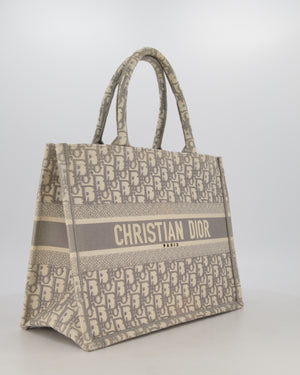 Christian Dior Grey and Ecru Medium Book Tote in Oblique Embroidery