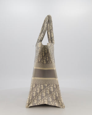 Christian Dior Grey and Ecru Medium Book Tote in Oblique Embroidery