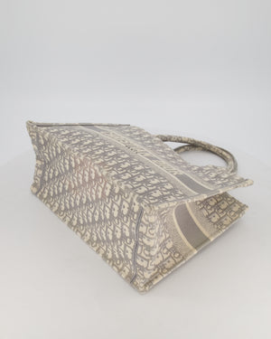 Christian Dior Grey and Ecru Medium Book Tote in Oblique Embroidery