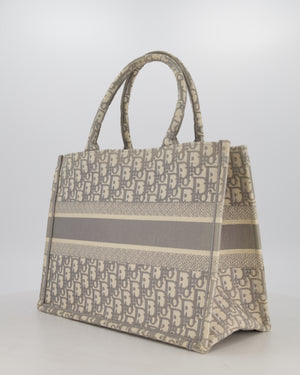 Christian Dior Grey and Ecru Medium Book Tote in Oblique Embroidery