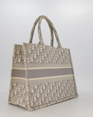 Christian Dior Grey and Ecru Medium Book Tote in Oblique Embroidery