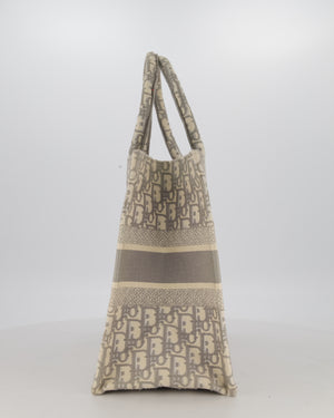 Christian Dior Grey and Ecru Medium Book Tote in Oblique Embroidery