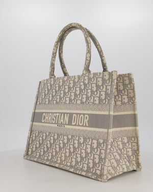 Christian Dior Grey and Ecru Medium Book Tote in Oblique Embroidery