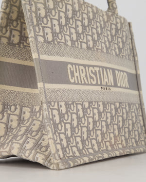 Christian Dior Grey and Ecru Medium Book Tote in Oblique Embroidery