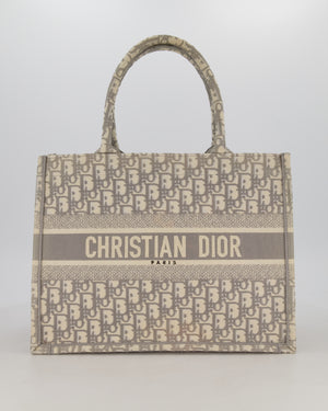 Christian Dior Grey and Ecru Medium Book Tote in Oblique Embroidery