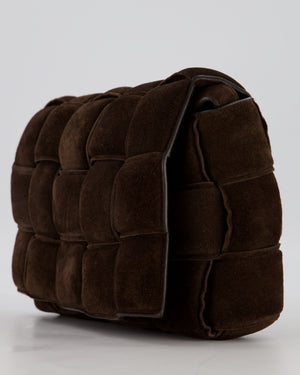 Bottega Veneta Chocolate Brown Cassette Padded Intrecciato Suede Shoulder Bag with Gold Hardware