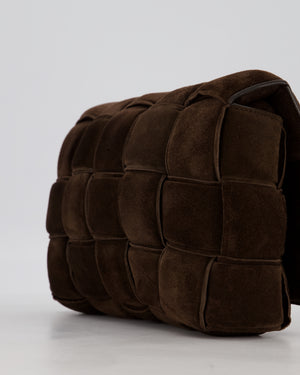 Bottega Veneta Chocolate Brown Cassette Padded Intrecciato Suede Shoulder Bag with Gold Hardware