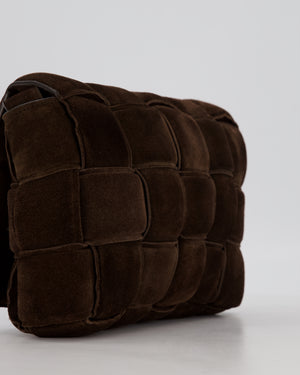 Bottega Veneta Chocolate Brown Cassette Padded Intrecciato Suede Shoulder Bag with Gold Hardware