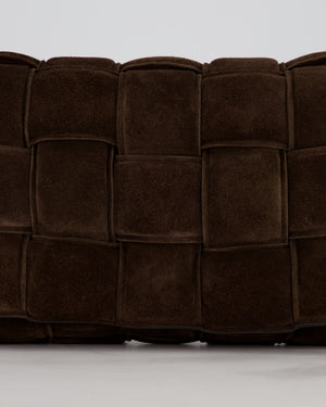 Bottega Veneta Chocolate Brown Cassette Padded Intrecciato Suede Shoulder Bag with Gold Hardware