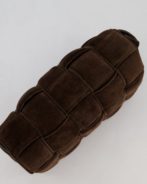 Bottega Veneta Chocolate Brown Cassette Padded Intrecciato Suede Shoulder Bag with Gold Hardware