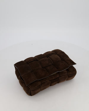 Bottega Veneta Chocolate Brown Cassette Padded Intrecciato Suede Shoulder Bag with Gold Hardware