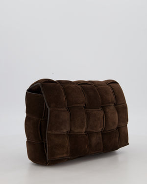 Bottega Veneta Chocolate Brown Cassette Padded Intrecciato Suede Shoulder Bag with Gold Hardware