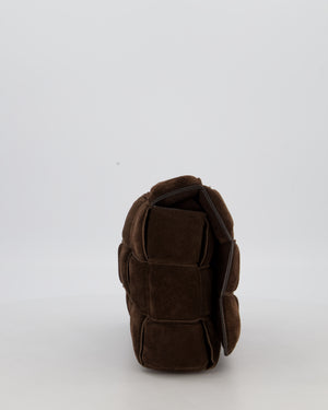 Bottega Veneta Chocolate Brown Cassette Padded Intrecciato Suede Shoulder Bag with Gold Hardware