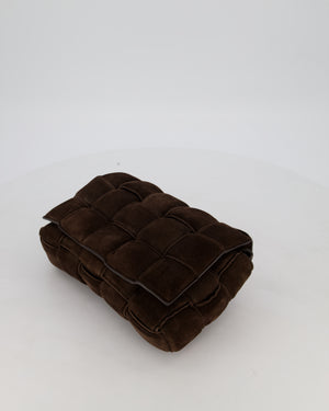 Bottega Veneta Chocolate Brown Cassette Padded Intrecciato Suede Shoulder Bag with Gold Hardware