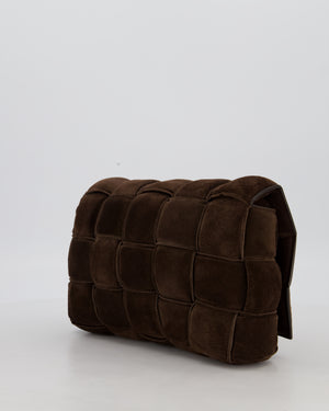 Bottega Veneta Chocolate Brown Cassette Padded Intrecciato Suede Shoulder Bag with Gold Hardware