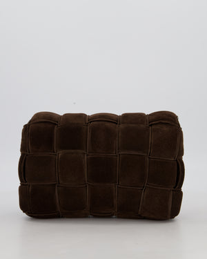 Bottega Veneta Chocolate Brown Cassette Padded Intrecciato Suede Shoulder Bag with Gold Hardware