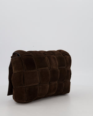 Bottega Veneta Chocolate Brown Cassette Padded Intrecciato Suede Shoulder Bag with Gold Hardware