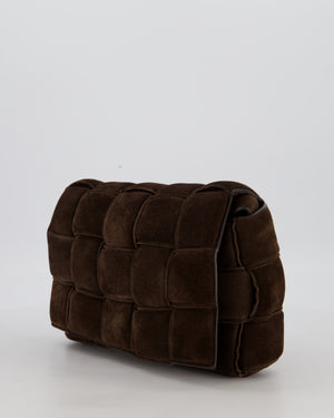 Bottega Veneta Chocolate Brown Cassette Padded Intrecciato Suede Shoulder Bag with Gold Hardware