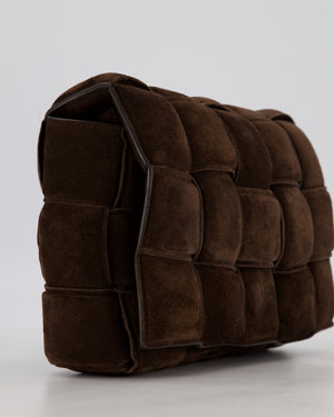 Bottega Veneta Chocolate Brown Cassette Padded Intrecciato Suede Shoulder Bag with Gold Hardware