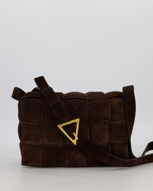 Bottega Veneta Chocolate Brown Cassette Padded Intrecciato Suede Shoulder Bag with Gold Hardware