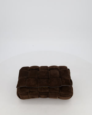 Bottega Veneta Chocolate Brown Cassette Padded Intrecciato Suede Shoulder Bag with Gold Hardware