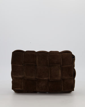Bottega Veneta Chocolate Brown Cassette Padded Intrecciato Suede Shoulder Bag with Gold Hardware