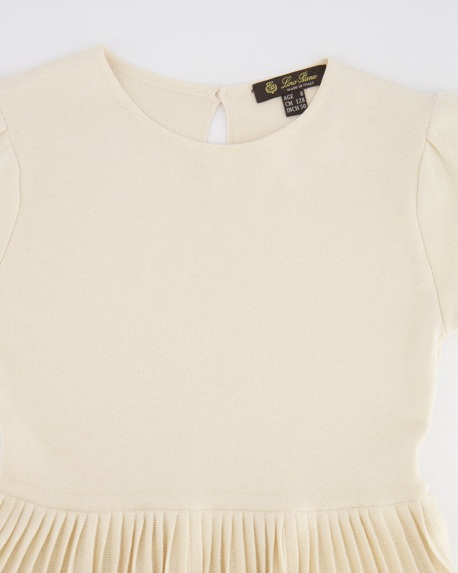 Loro Piana Kids Cream Stardust Dress with Pleated Skirt Size 8 years RRP £900