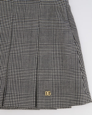 Dolce & Gabbana Kids Black and White Houndstooth Mini Wool Skirt with Logo Size 8 years RRP £350