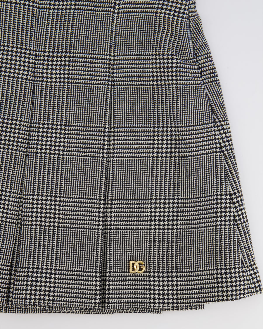 Dolce & Gabbana Kids Black and White Houndstooth Mini Wool Skirt with Logo Size 8 years RRP £350