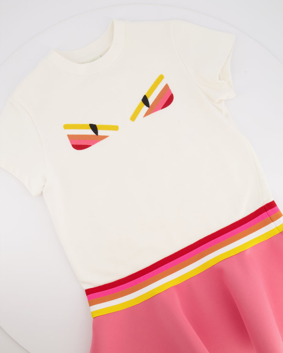 Fendi Kids White and Pink Mini Dress with Embroideries and FF Logo Lining Size 8 years RRP £400